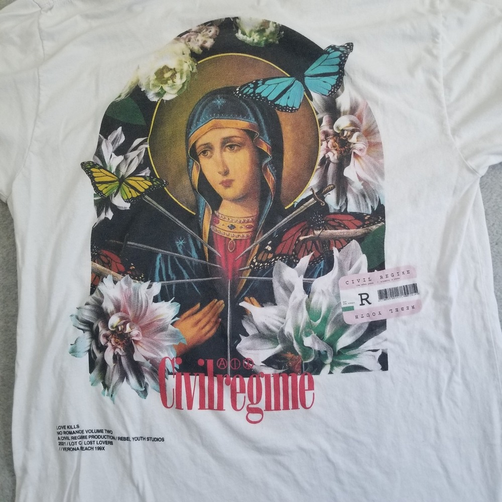 Civil Regime Shirt Mens Large White Virgin Mary Our Lady Of Sorrows Streetwear - Picture 6 of 10